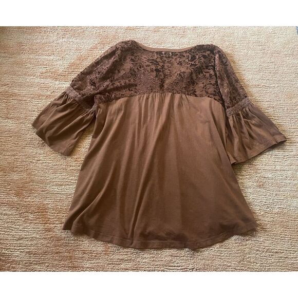 LOGO Lavish by Lori Goldstein Rust Brown Burnout Velvet Blouse S - Picture 7 of 8